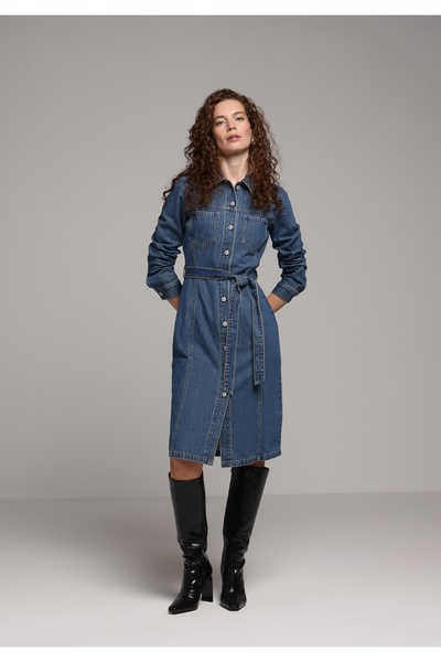 Colin's Slim Fit Straight Women's Blue Long Sleeve Dress