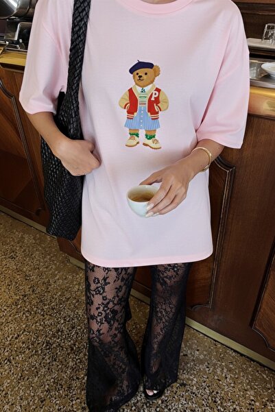 The Champ Clothing Γυναικείο μπλουζάκι oversize με στάμπα Campus Bear σε ροζ ...