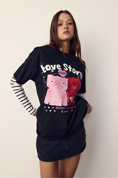 Stradivarius Oversize baskılı t-shirt