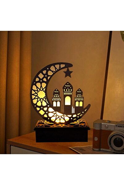 Fufre LED Wooden Ramadan Lamp Half Moon Star Ramadan Night Lamp for Party Hom...