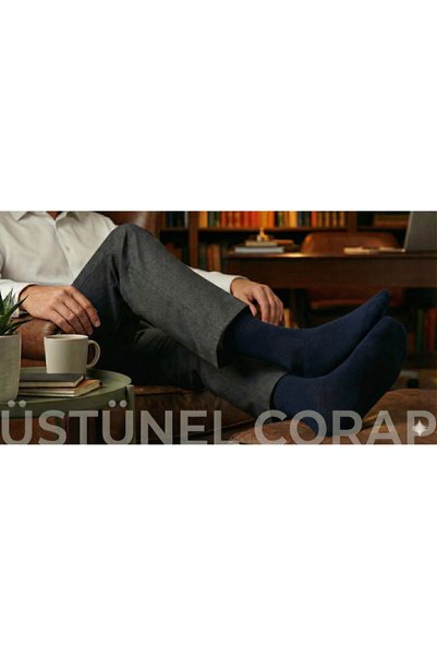 Üstünel çorap 6-Piece Men's Mixed Color (Black-Dark Blue-Anthracite) Labeled Socks Set - 4 Seasons