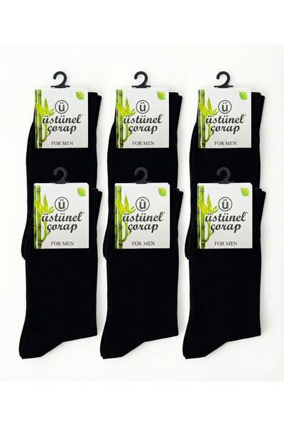 Üstünel çorap 6-Piece Men's Black Label Socks Set - Cotton and Comfortable