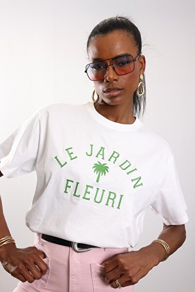 5in1Canpolat White Le Jardin Printed T-Shirt