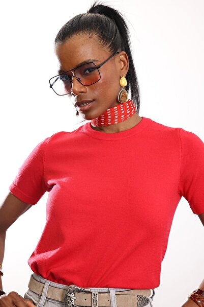 5in1Canpolat تي شيرت أحمر برقبة دائرية وأكمام قصيرة 4579