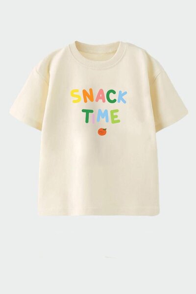 Monila Unisex Çocuk Pamuklu bisiklet Yaka Baskılı T-Shirt