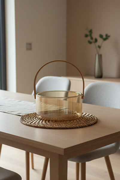 KHAKMA Handmade Bamboo Handle Amber Borosilicate Multi-Purpose Glass Bowl 180...