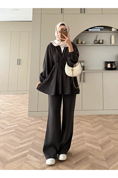 Molly Nelly Kadın Taşlı Baskılı Kimono Bluz Pantolon Takım