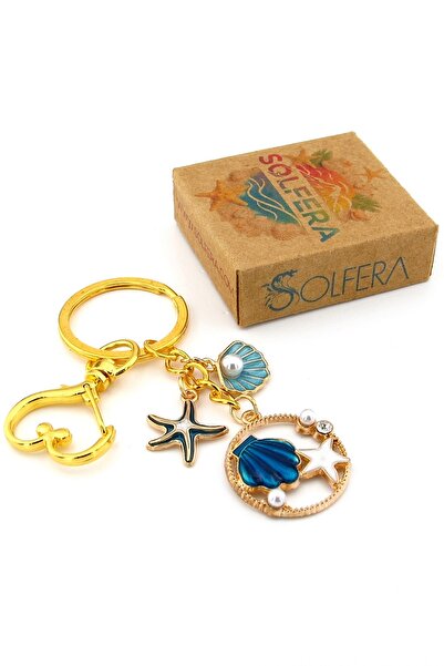 Solfera Breloc cu ornament pentru geantă de plajă, cu scoici, albastru marin,...