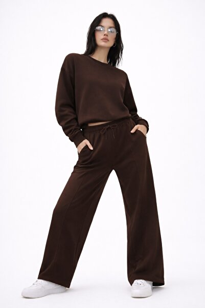 SHEBARA Modal Relaxed Brown Tracksuit Set