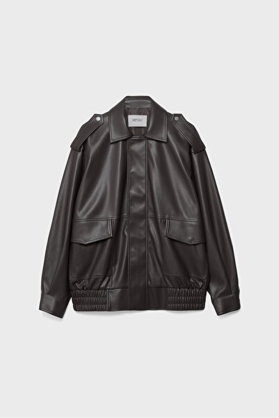 Stradivarius Oversize suni deri biker ceket