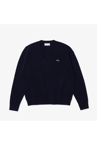 Lacoste كنزة صوفية مريحة بقصة مريحة وتطريز موس - AF9554-00-166