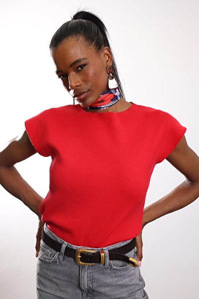 5in1Canpolat Red Crew Neck Sleeveless Knitwear 4821