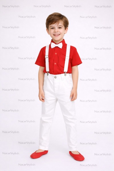 Nacar Erkek Çocuk 23 Nisan 29 Ekim Kısa Kol Gömlek&Pantolon&Askı Papyon 3'lü ...