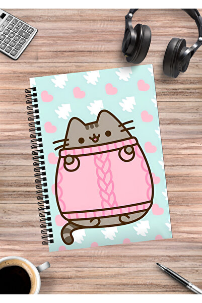Saatistan Sevimli Pusheen Kedi Spiralli A5 Defter, 50 Yaprak, Renkli ve Şık T...