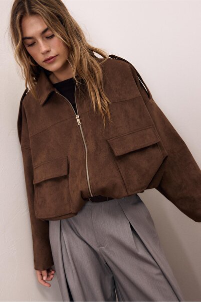 Stradivarius Faux suede bomber jacket