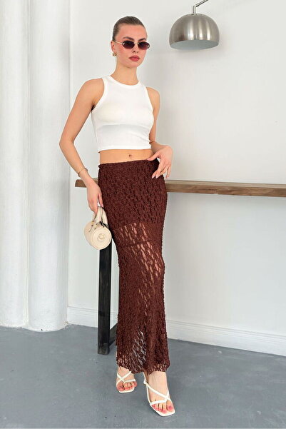 Caddebostan Moda Brown Lace Skirt Modern Premium Luxury Trend Design Skirt