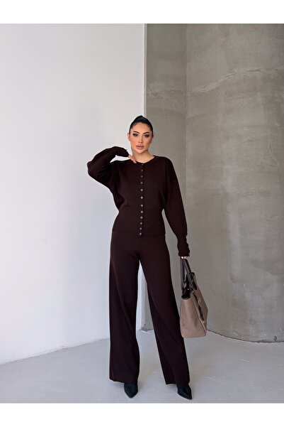 erki triko Snap Detailed Crew Neck Cardigan, Elastic Waist Drawstring Pants, ...