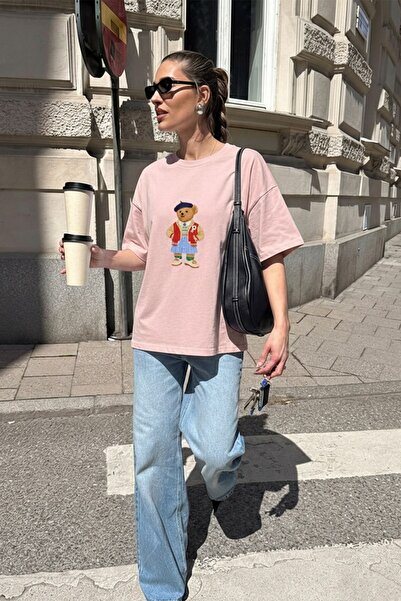 The Champ Clothing Γυναικείο μπλουζάκι oversize με στάμπα Campus Bear σε ροζ ...