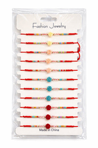 OEM Set of 12 Martisor Accessory Bracelets, Rose Pattern, Red String, Multico...