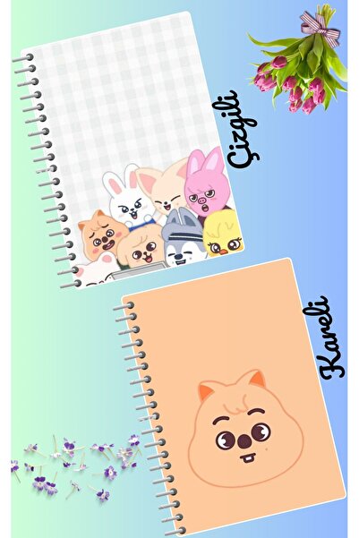 Saatistan Skzoo Stray Kids 2'li A4 Defter Seti, Çizgili ve Kareli, 60 Sayfa
