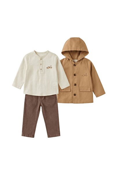 Bombili Erkek Çocuk Kapüşon Çeketli Müslin Gömlekli 3'lü Bayramlık Set 1,5-2-...