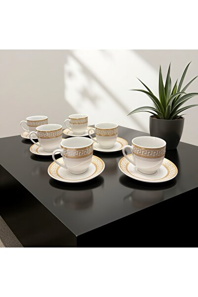 Malooki Elegant Cream Tea & Coffee Set with Gold, 6 Porcelain Cups and Saucer...