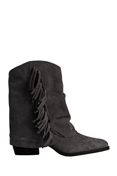 ToH Shoes Dark Grey Suede Lili Boots Accessorized With Fringes