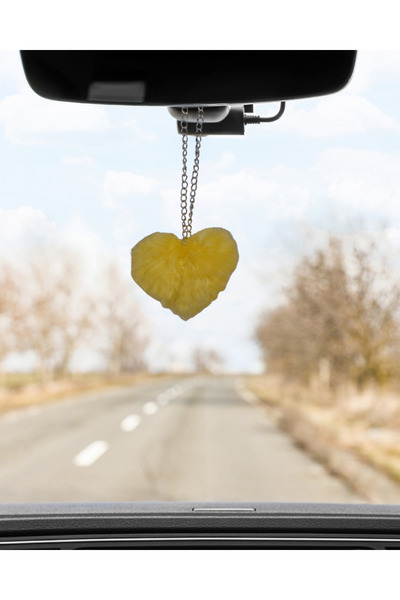 LuArte Pon Pon Yellow Heart Rear View Mirror Ornament