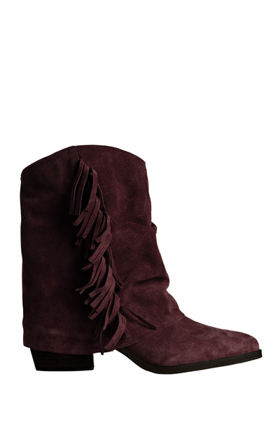 ToH Shoes Burgundy Suede Lili Boots Accessorized With Fringes