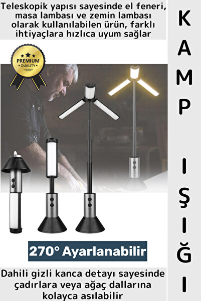 Wintoup Outdoor Fener Masa Lambası Tasarımlı Piknik Çadıra Asılabilir Şarj Ed...