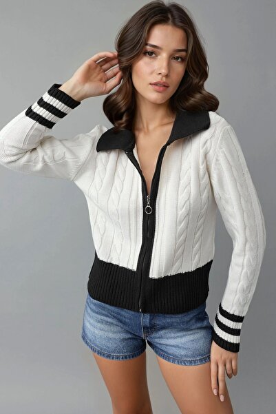Hiccup My Fashion Zippered Polo Neck Knit Cardigan