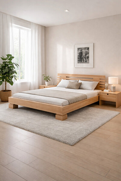 Handmade Doğal Ahşap Modern Karyola – Minimal & Şık Tasarım