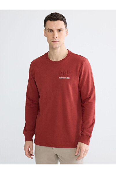 LC Waikiki Ανδρικό φούτερ MG TRENDEN με στάμπα καφέ χρώματος και λαιμόκοψη πο...