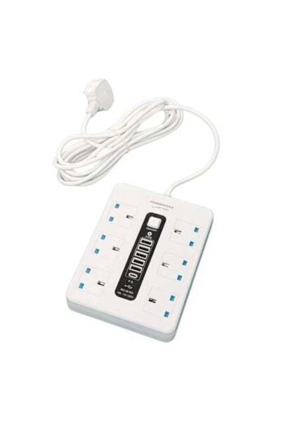 powermax 6-outlet power strip with 6 USB ports, 5-meter cable length