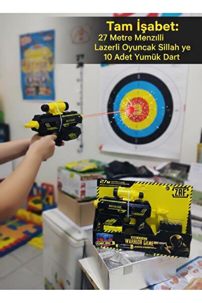 abnturk Tam İsabet: 27 Metre Menzilli Lazerli Oyuncak Silah ve 10 Adet Yumuşa...