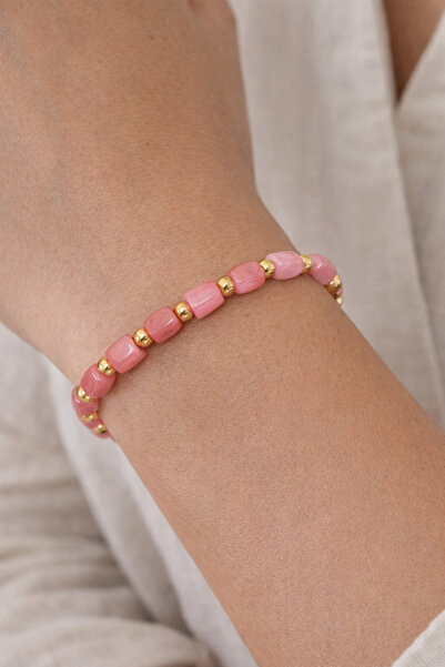 tutu tasarım alaçatı سوار بسيط مزين بخرز من الحجر الطبيعي بلون ذهبي - سوار نس...