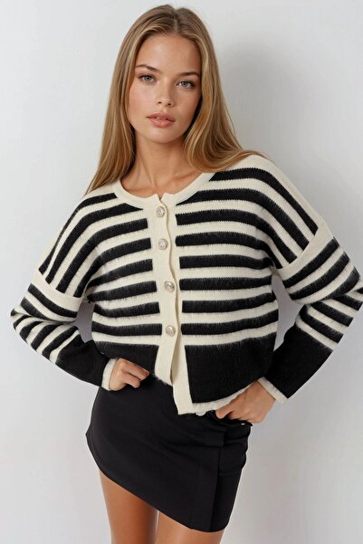 Hiccup My Fashion Striped Long Sleeve Buttoned Cardigan