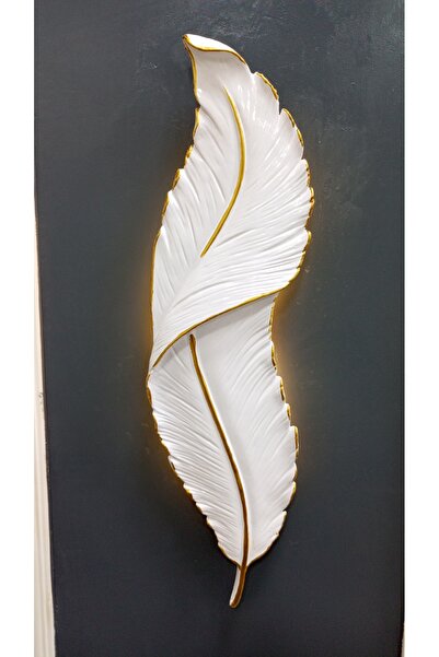 ASZEN Beyaz Gold Damarlı Kuş Tüyü Duvar Apliği 62×18 cm – Elektrik Bağlantısı...