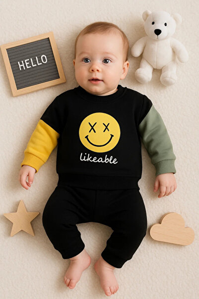 Beruflic طقم بيبي بوي إيموجي مطبوع 100% قطن