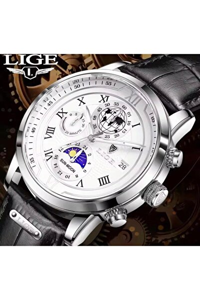 Lige Luxury Leather Band All Functions Active 3 Atm Waterproof Men Wristwatch