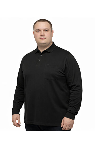 BattalModa Erkek Büyük Beden Siyah Polo Yaka Pike Tişört 3XL-8XL