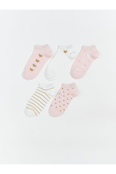 LC Waikiki Pink Patterned Girl's Booties Socks 5-Piece
