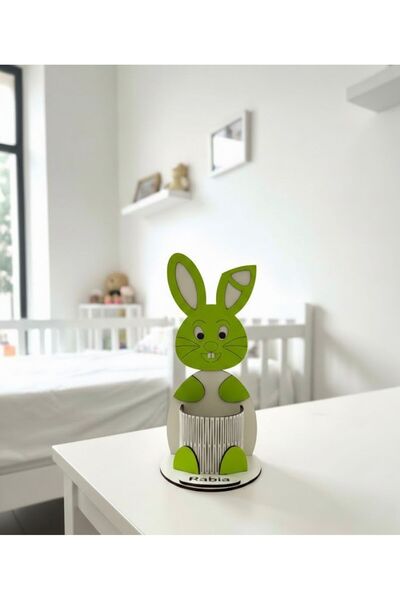 Ste Desing Kişiye Özel İsimli Ahşap Tavşan Kalemlik - Çocuk Odası Masaüstü Dü...