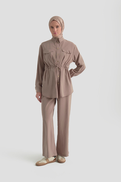 Armine Button Closure, Adjustable Waist, Pocket Cover Detail, Summer Suit