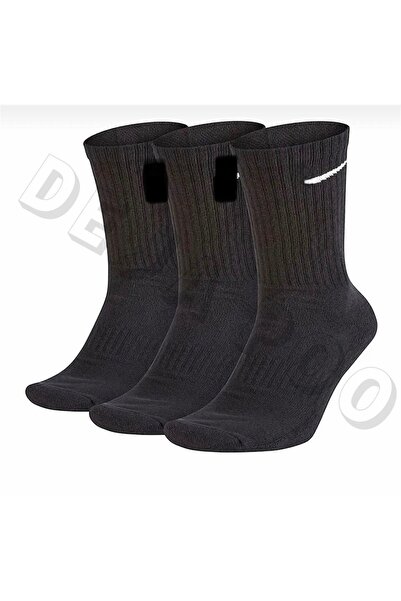 deja poo 3 Pairs Unisex Teak Patterned Black Tennis Socks Socket Socks Sports...