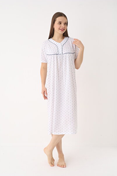 YASAR UNDERWEAR Women's Cotton Short Sleeve Patterned Long Nightgown