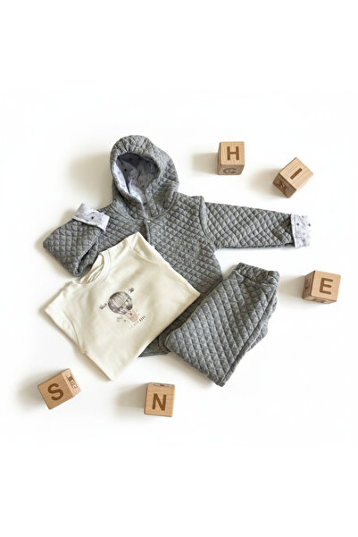 Generic بيجاما ولادي ثلاث قطع الوان متعددة مقاسات متعددة - رمادي