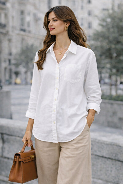 kikiriktekstil Women's Oversize Viscose Fabric Shirt with Pleated Back