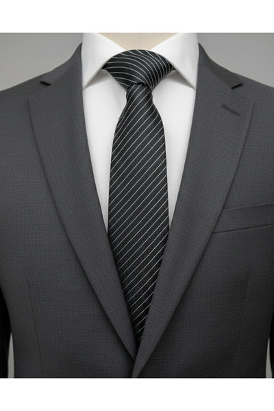 Gutiero Black Patterned Classic Tie with Handkerchief
