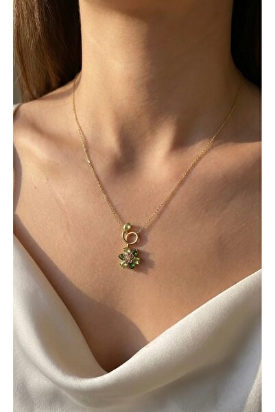 MonaCe Collection Idyllia Yeşil Çiçek Çelik Kolye